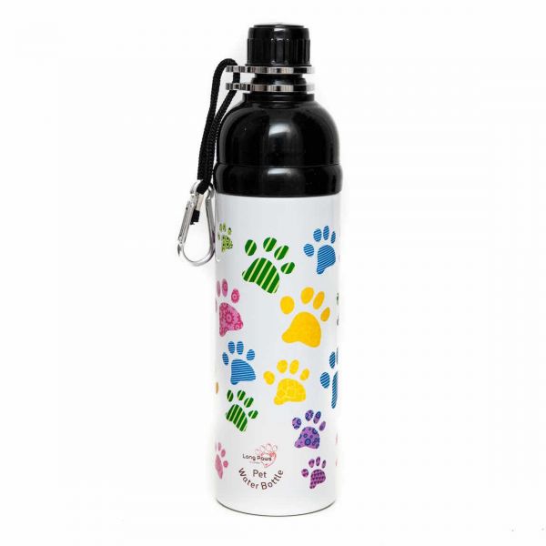Long Paws Wasserflasche Hundetrinkflasche mit Kugelöffnung Motiv Paws Bunt