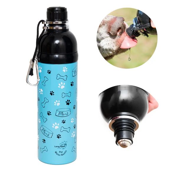 Long Paws Wasserflasche Hundetrinkflasche mit Kugelöffnung Pfote Hellblau 250 mL