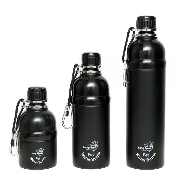 Long Paws Wasserflasche Hundetrinkflasche mit Kugelöffnung Schwarz